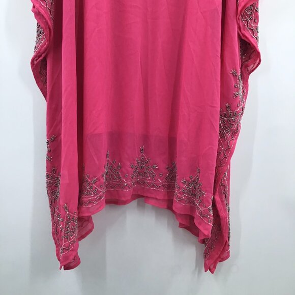 Incredible Women's 30/32 Hand Beaded 2 Piece Pink Boho Tunic Semi-Sheer V-Neck - Picture 11 of 15